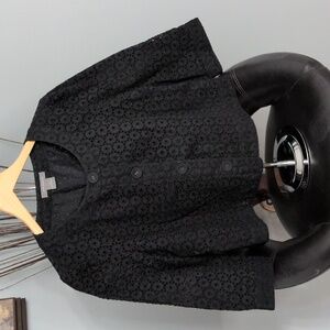 Ann Taylor Long Sleeve Black Eyelet Cropped Jacket